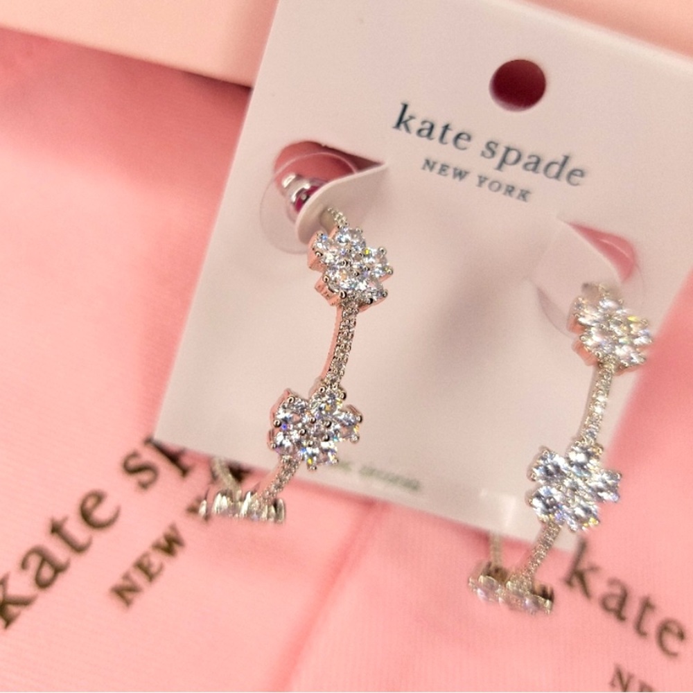 New Kate Spade GLEAMING GARDENIA FLOWER HOOPS - Picture 5 of 16